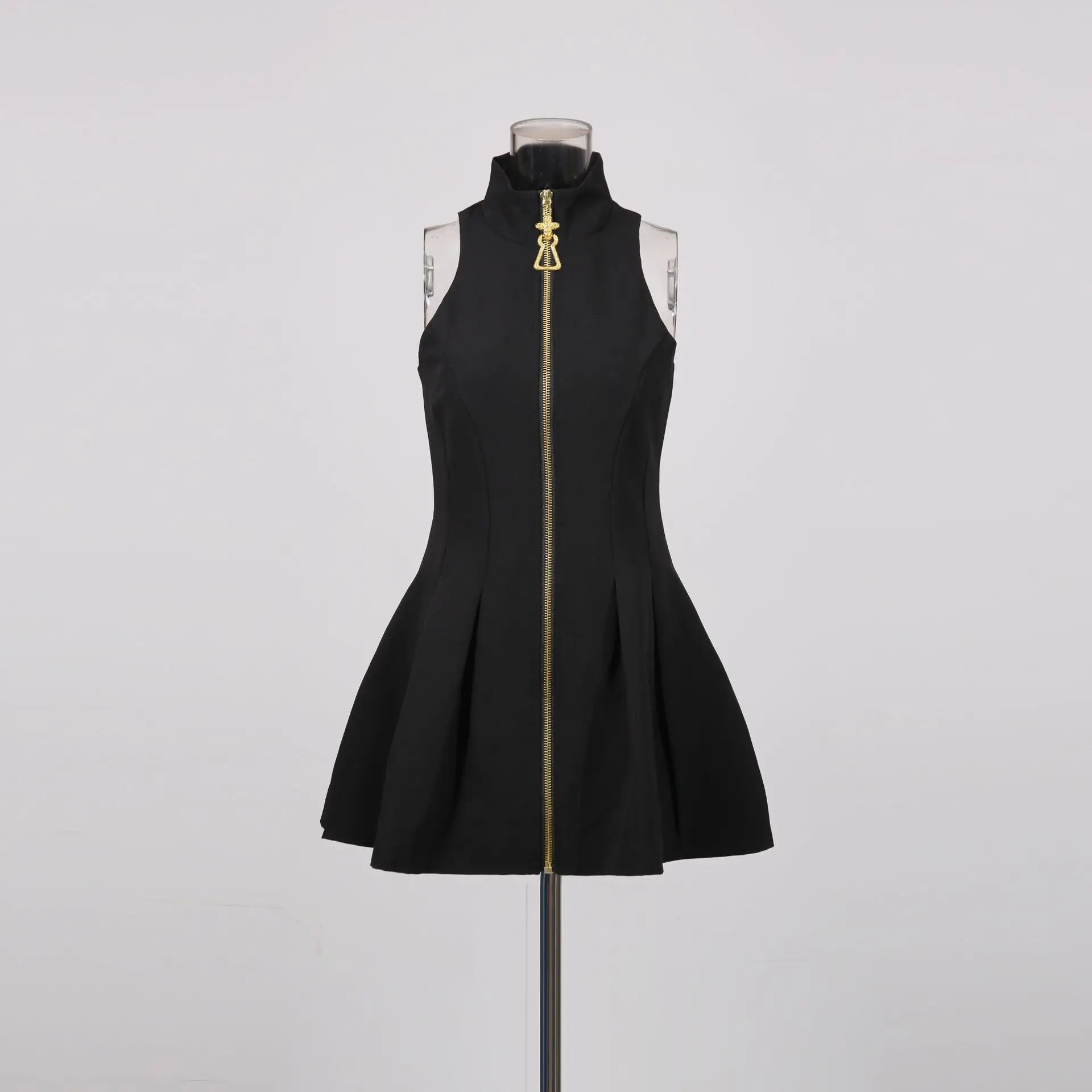 Sexy Pure Desire Vest Short Skirt Women's Dress High Waist No Sleeve round Neck Polyester Fiber Pure Color Autumn New Design