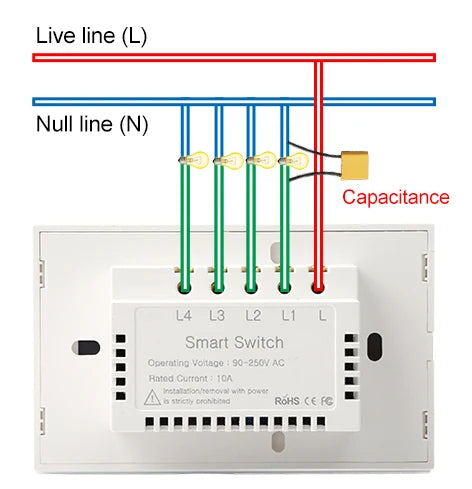 2 3 4 Gang 2 3 Way US Tuya Smart Wall Touch Light Switch for LED with No Neutral WiFi Glass Australia Brazil Android RoHS Alexa