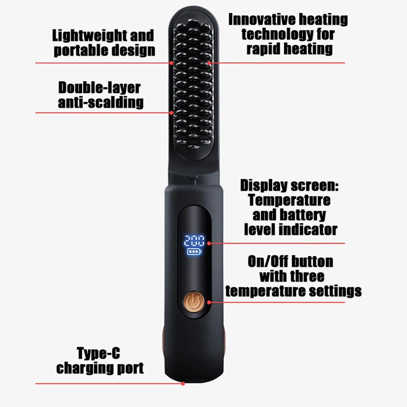 Cordless Hair Straightener 2-in-1 Rechargeable Curler with LED Display 3 Temperature Settings Cordless Straightener for Women