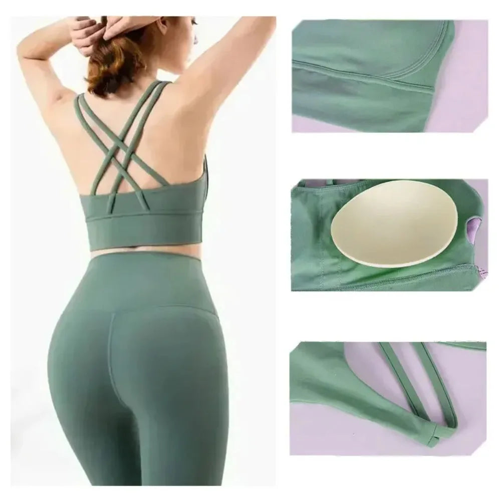 Women's 2 Piece Sports Set - High Waist Booty-Lifting Leggings with Back Pocket & Sports Bra Yoga/Gym/Running Workout Outfit
