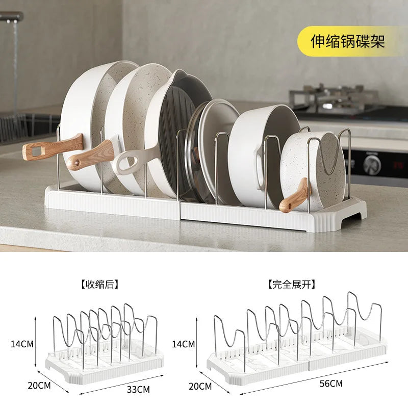 Expandable Kitchen Cabinet Pot Organizer - Adjustable Divider Rack, Multi-Use Storage Solution for Pots, Pans & Lids