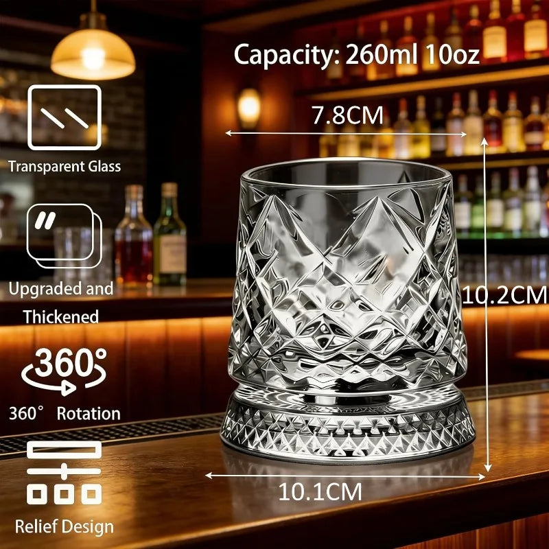 280ml Whiskey Glass The Crystal Rotates 360° White Wine and Cocktail Drinks Bar Party Cool Bar Accessories Unique Gift