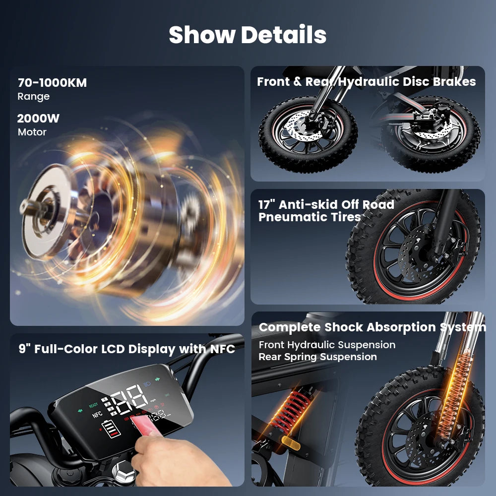 2000W Electric Scooter Scooter DX5Max 52V 20Ah Scooter for adults 70KM maximum speed 100 km Range With Scooter NFC 17 inch Tires E-Scooter