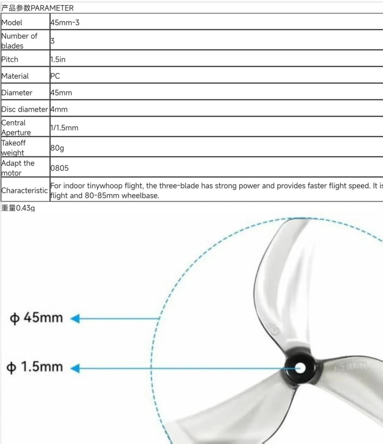 Gemfan 45mm 2/3-Blade Propellers 1.5mm Shaft High Thrust PC Props 4Pairs for 1S Micro Whoop Toothpick Drone Meteor75 Pro