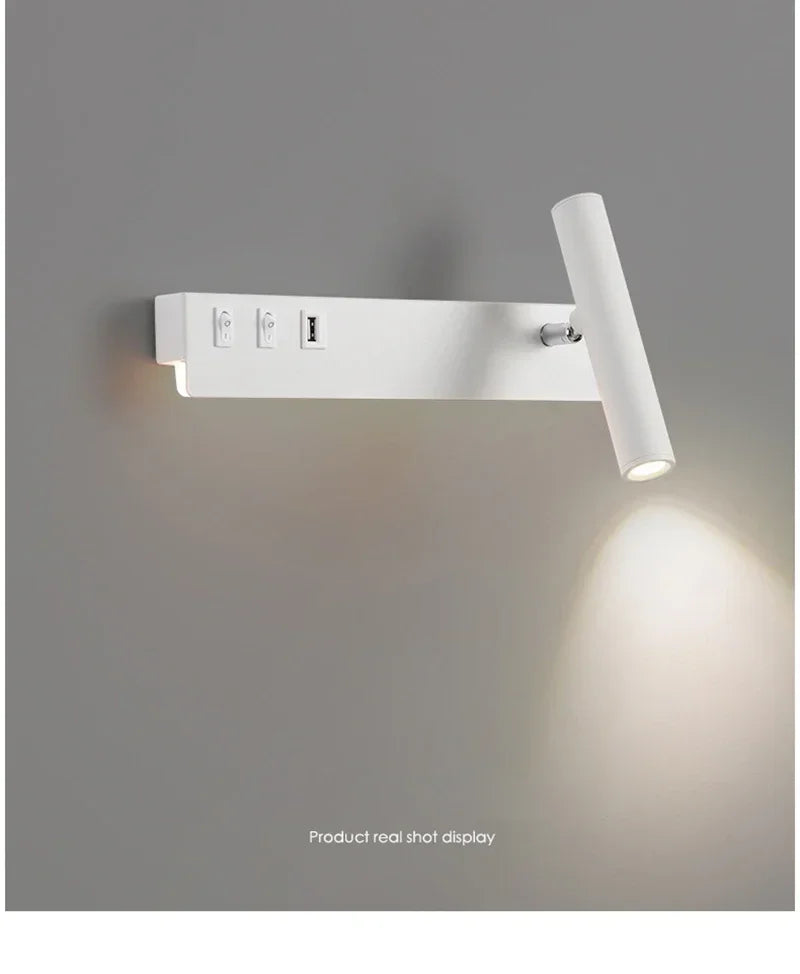 Led Wall Lights With Switch USB Rotatable Adjustable Reading Spotlight Bedroom Bedside Foyer Corridor Indoor Decor Wall Lamp