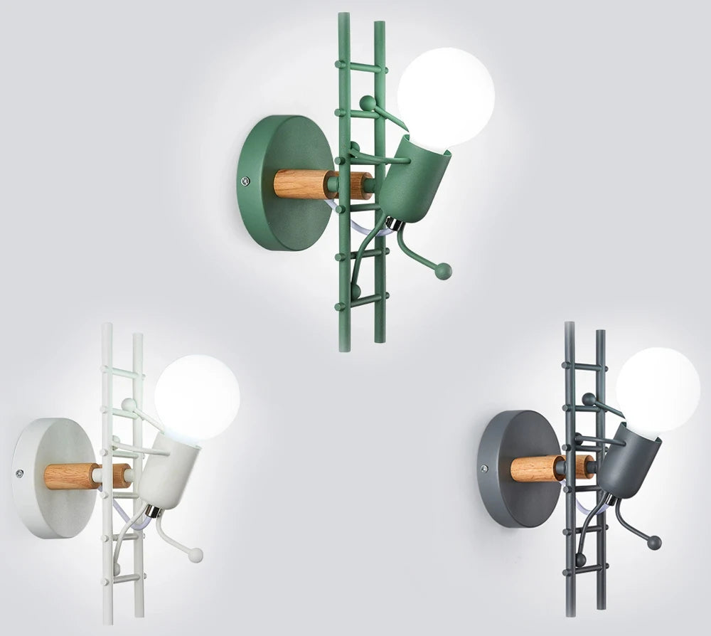 Modern LED  Wall Lamp Nordic Cartoon Doll Wall Lights  American Creative Metal Robot Sconce for Kids Baby Room Living Bedroom