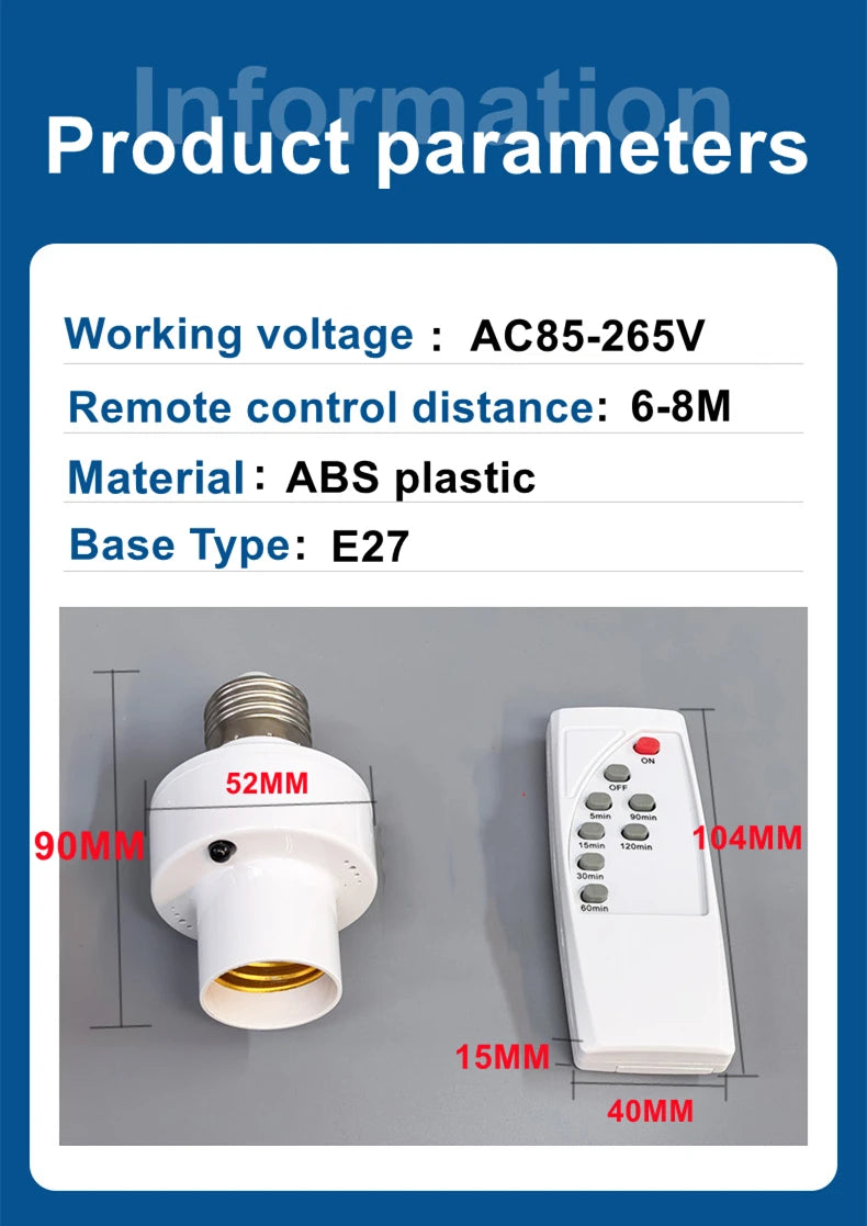 E27 Smart Lamp Holder Infrared Wireless Remote Control Timer Switch AC85-265V 220V 110V House Switch Baby Room Bedroom Switch
