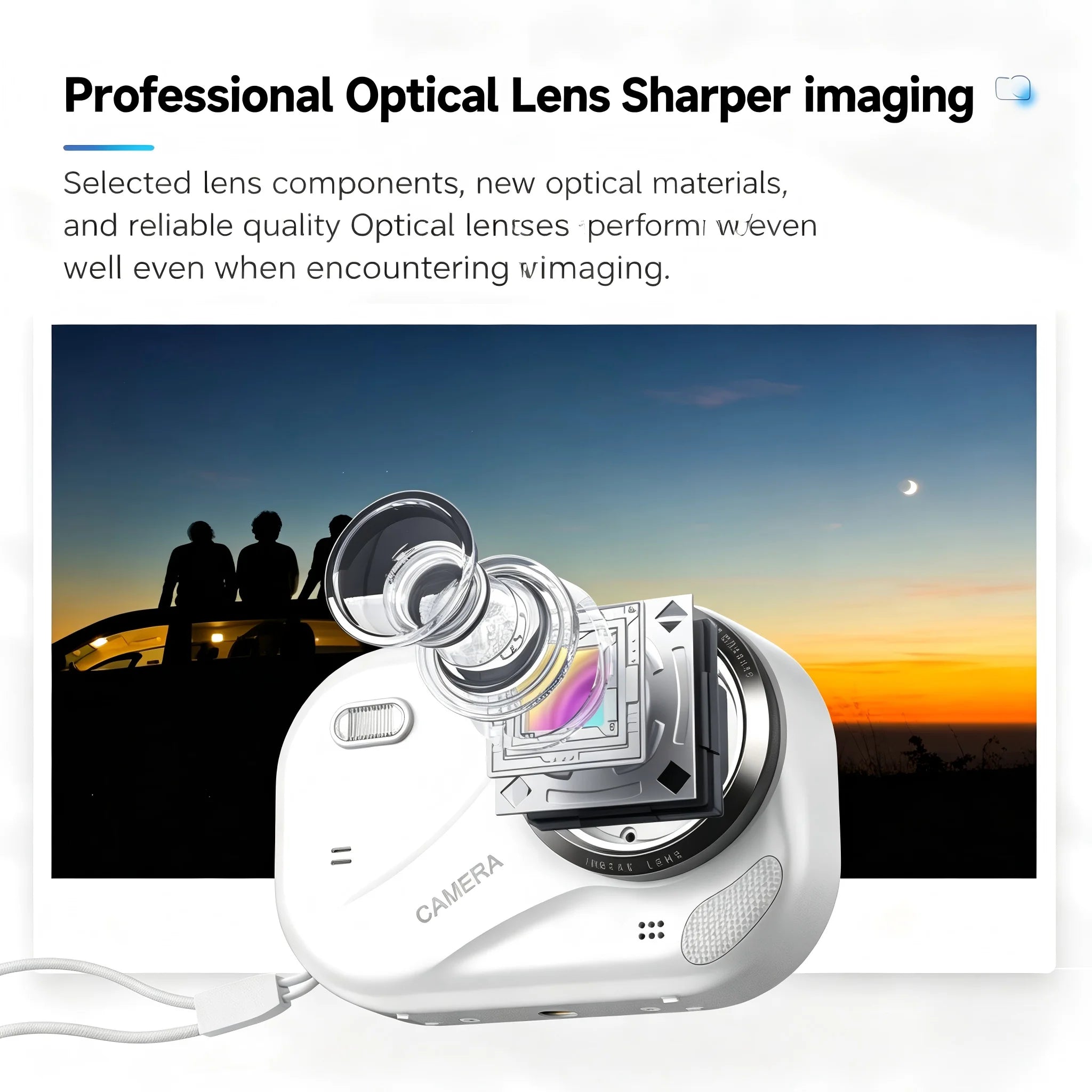 Digital Camera | Compact HD camera, 1080p photos and videos, pocket-sized travel camera, available in pink or white