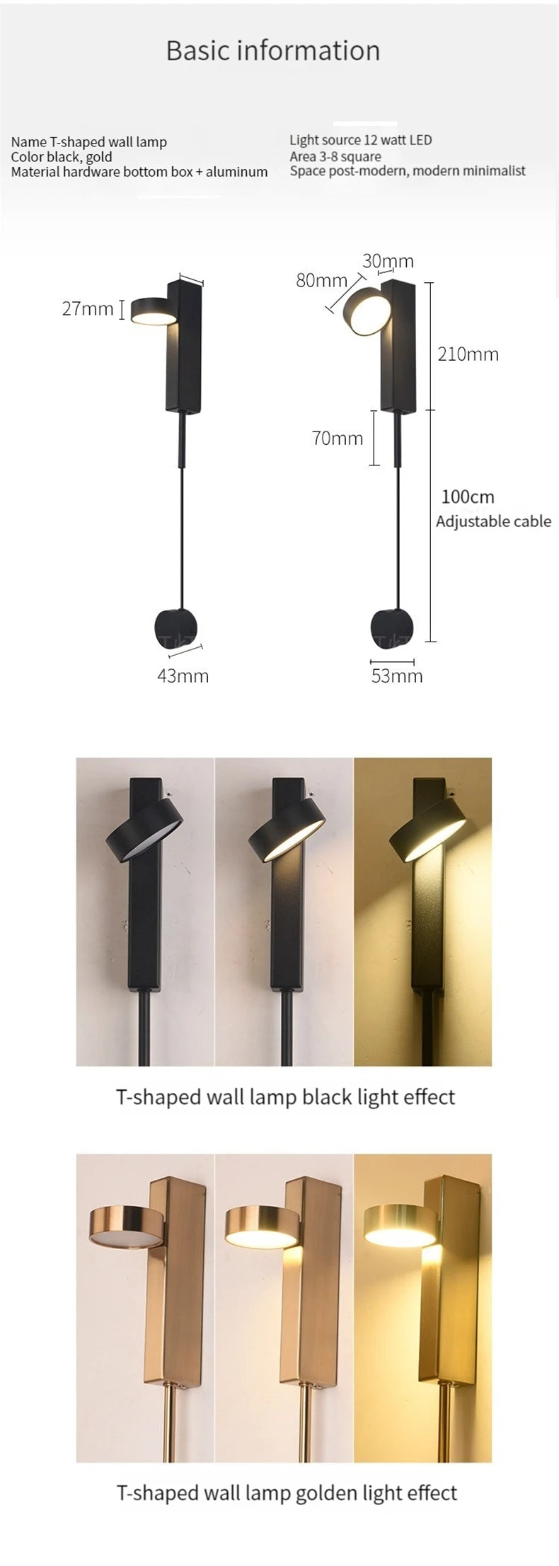 Nordic Modern LED wall lamp Gold Black Rotation Dimming Switch Wall Light With plug Fixture Bathroom Bedroom 360° Rotate Sconces