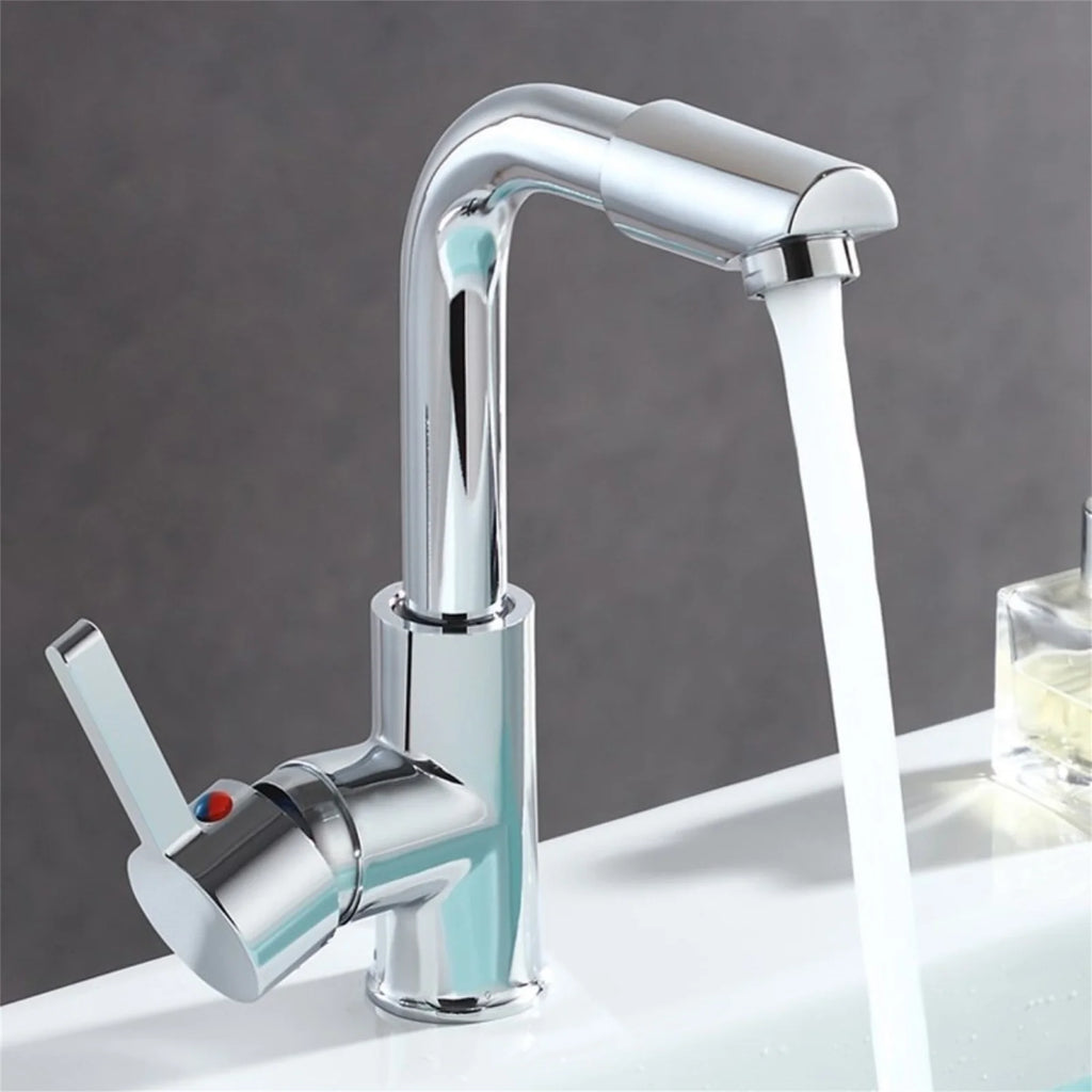 Bathroom Faucet with 360° Rotate Spout Deck Mounted Water Tap Chrome Single Hole Single Handel for Hot and Cold Water Mixer