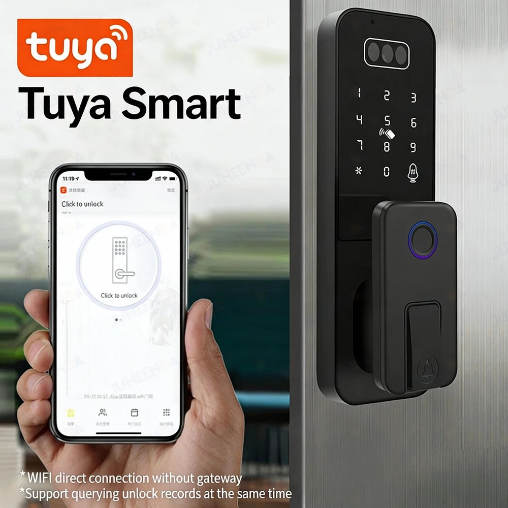 Outdoor Waterproof 3D Face Recognition Palm Scan Fingerprint Gate Lock Tuya Wifi App Password Digital Rechargeable Smart Lock