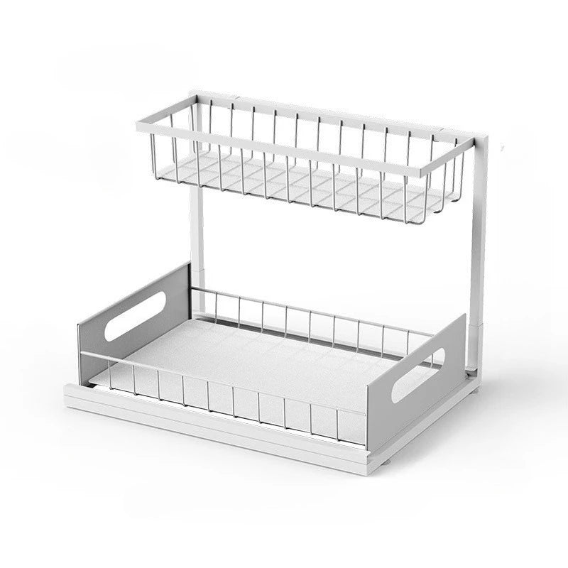2-Tier Sliding Under Sink Organizer - Rustproof Metal Storage for Kitchen & Bathroom Cabinets,Ideal for Cleaning Supplies