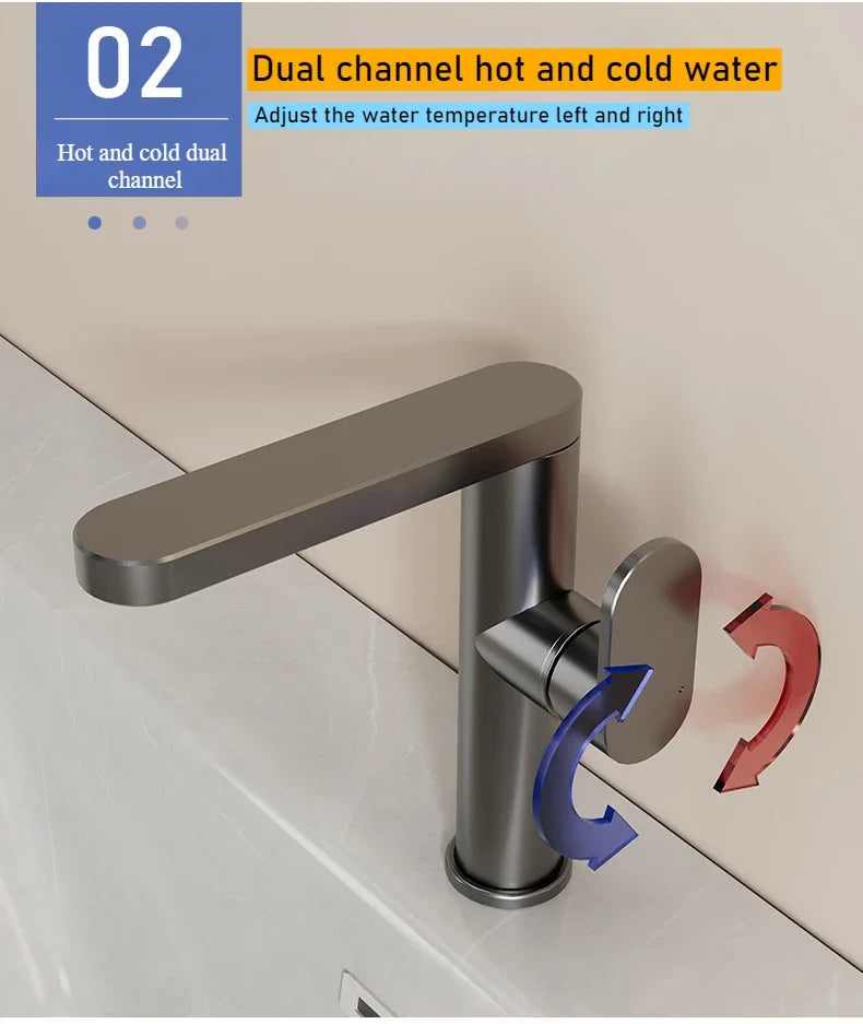 Bathroom faucet, 360 ° rotatable hot and cold sink faucet, space aluminum material