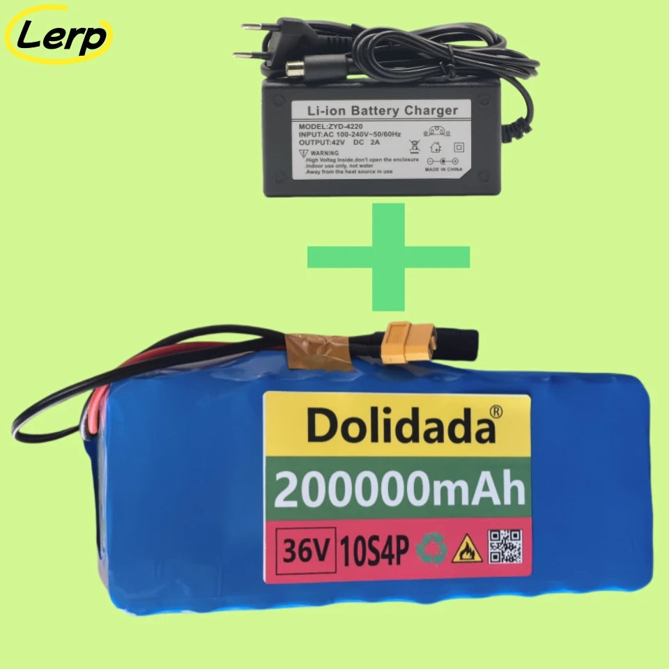 Electric Scooter 10S4P 200000 Lithium Battery 36V 18650 Battery 36V 200Ah Electric Scooter 36V Electric Scooter Battery+Charger.