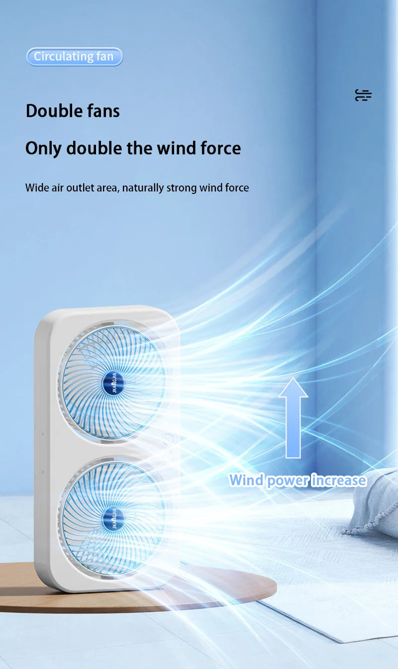 Double Head Fan Air Circulation Fan Dormitory Home Silent Charging Desktop Wall Mounted Super Strong Small Electric Fan