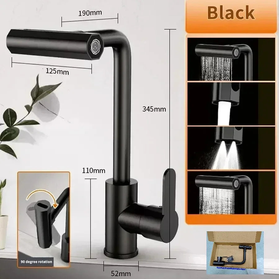 Waterfall Basin Faucets Deck Mounted Kitchen Cold Hot Mixer Tap 4 Modes Sprayer Bathroom Faucet Single Handle Tap Household