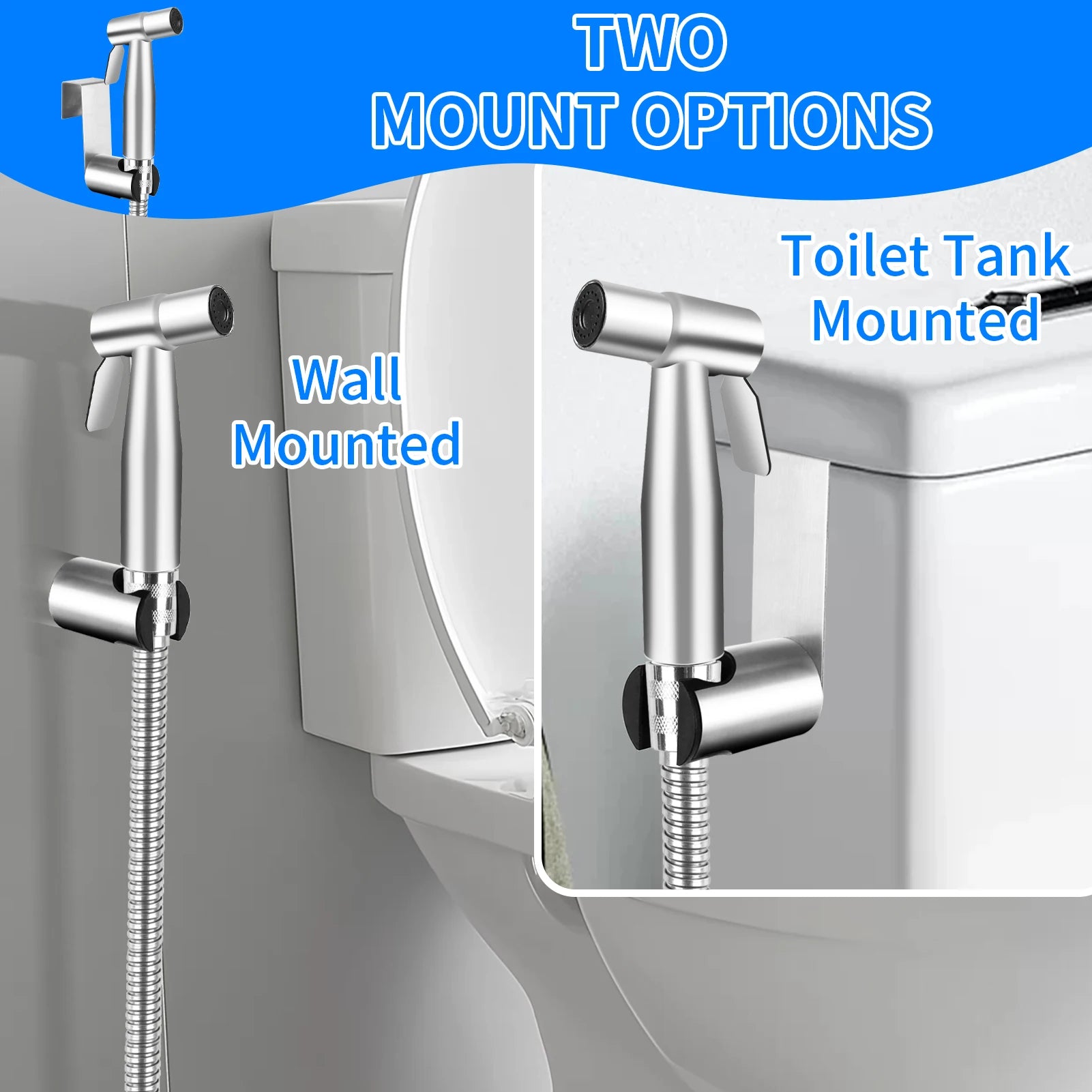 Handheld Stainless Steel Bidet Sprayer for Toilet Faucet Spray Gun Adjustable Water Pressure With Hoses for Feminine Wash US/UK