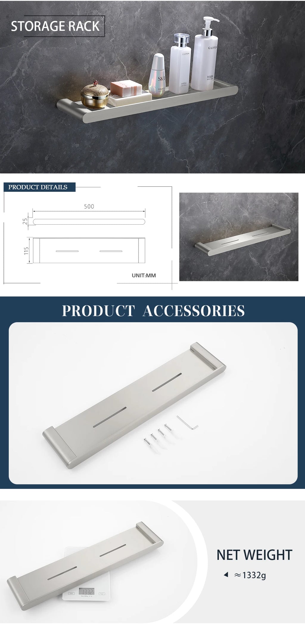 Bathroom Hardware Set Stainless Steel Bathroom Accessories Set Wall Mounted Towel Bar Towel Ring Toilet Paper Roll Holder Set