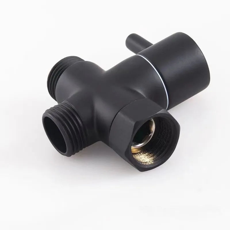 G1/2 Black Water Divider One-in-two-out Three-Way Shower Faucet Valve Adapter Hot Cold Water Switch