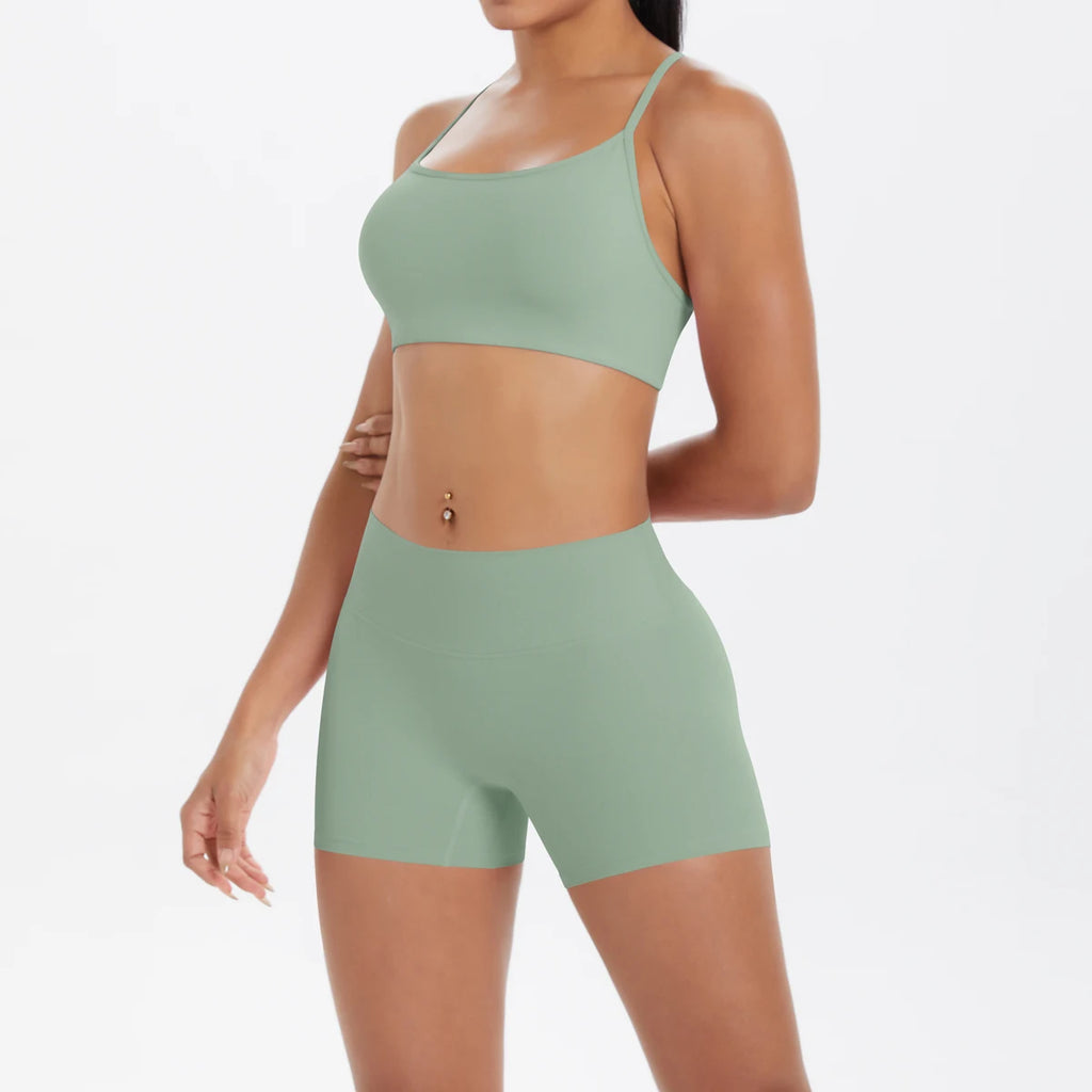 New Cross Backless Yoga Bra And Fitness Shorts Gym Yoga Set Woman’s Summer Running Sports Quick-Dry Women Gym Clothing Yoga Suit
