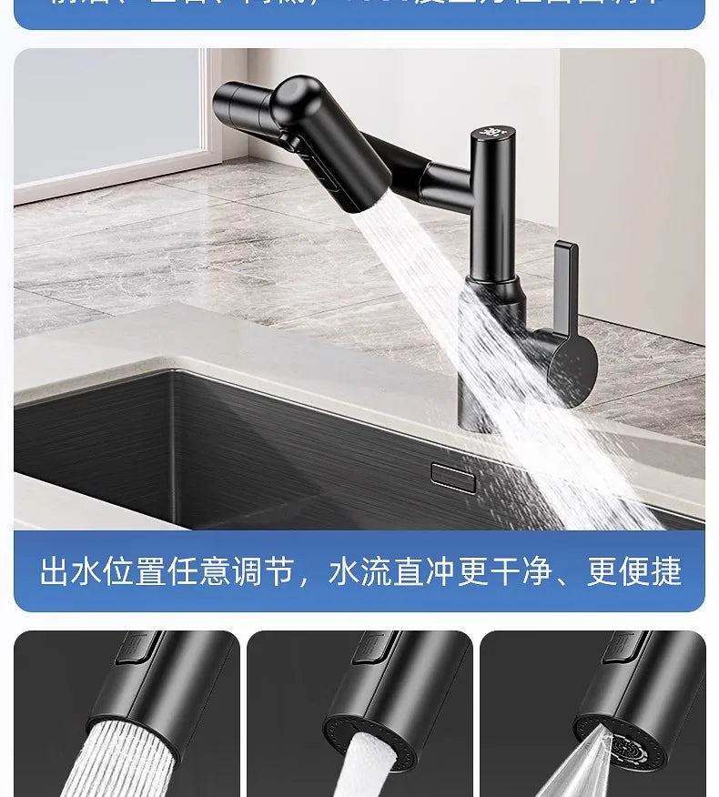 Stainless Steel Faucet Washbasin Bathroom Multi-functional Robotic Arm Universal Rotation for Hot and Cold Water Digital Display