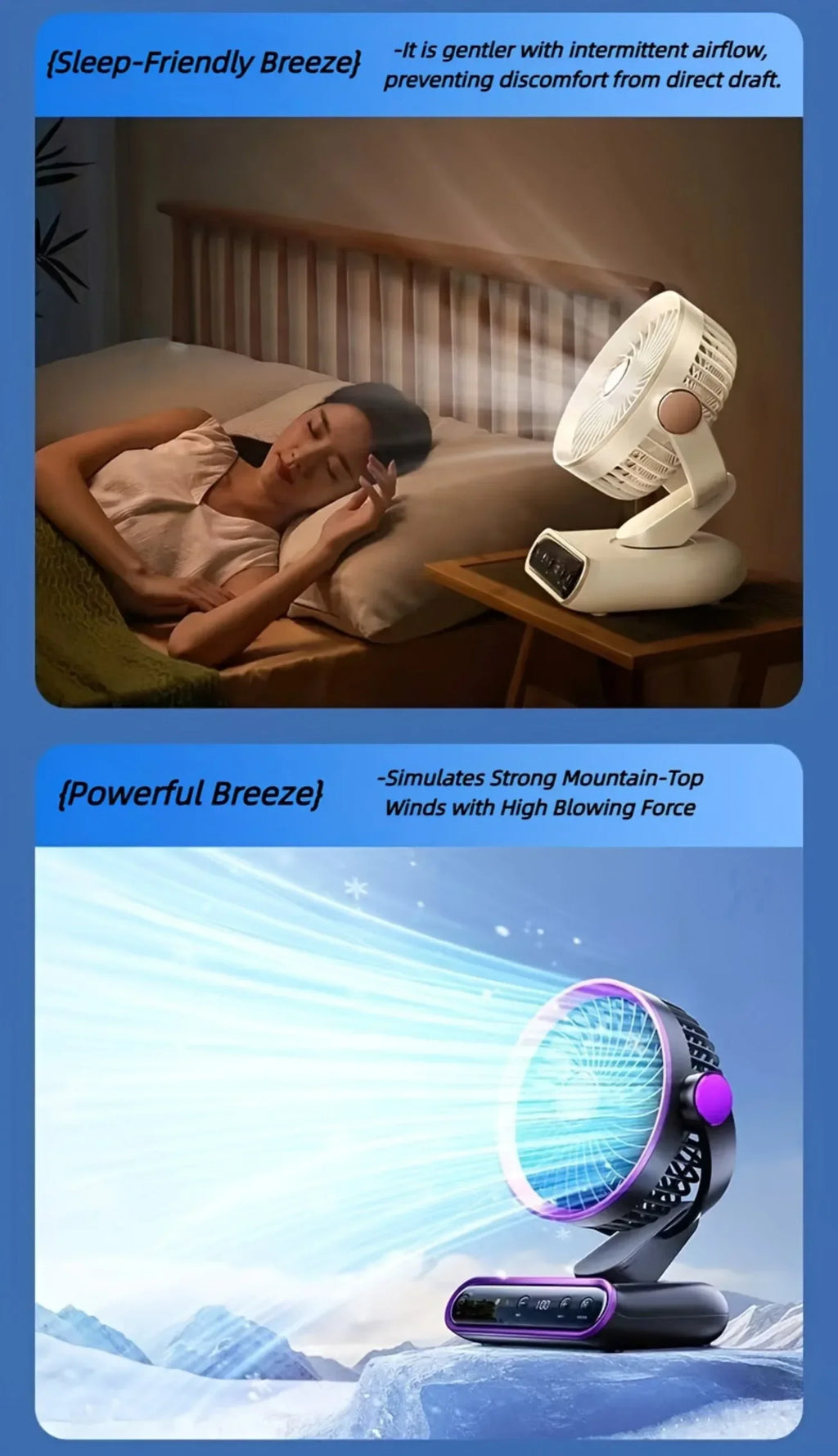 Air Circulation Fan Desktop Portable Rechargeable Fan AI Smart 100 Speed Stepless Quiet Brushless Motor Type-C Baby Sleep Wind