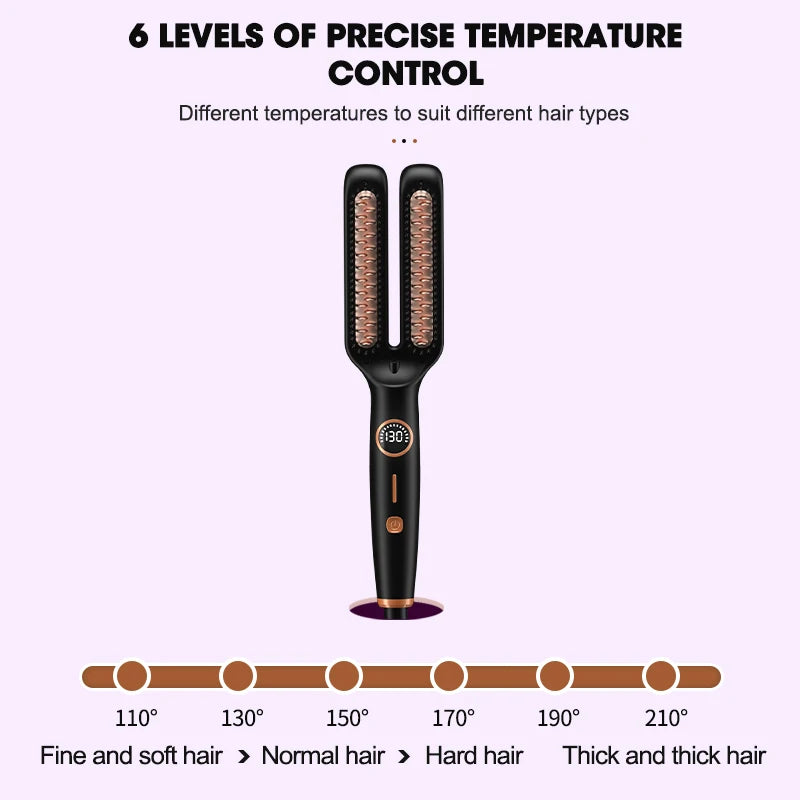 Professional Hair Straightener Brush Ionic Double Heating Plate 5 Temp Ceramic Heating Comb For Fast Lcd Display Styling Tool