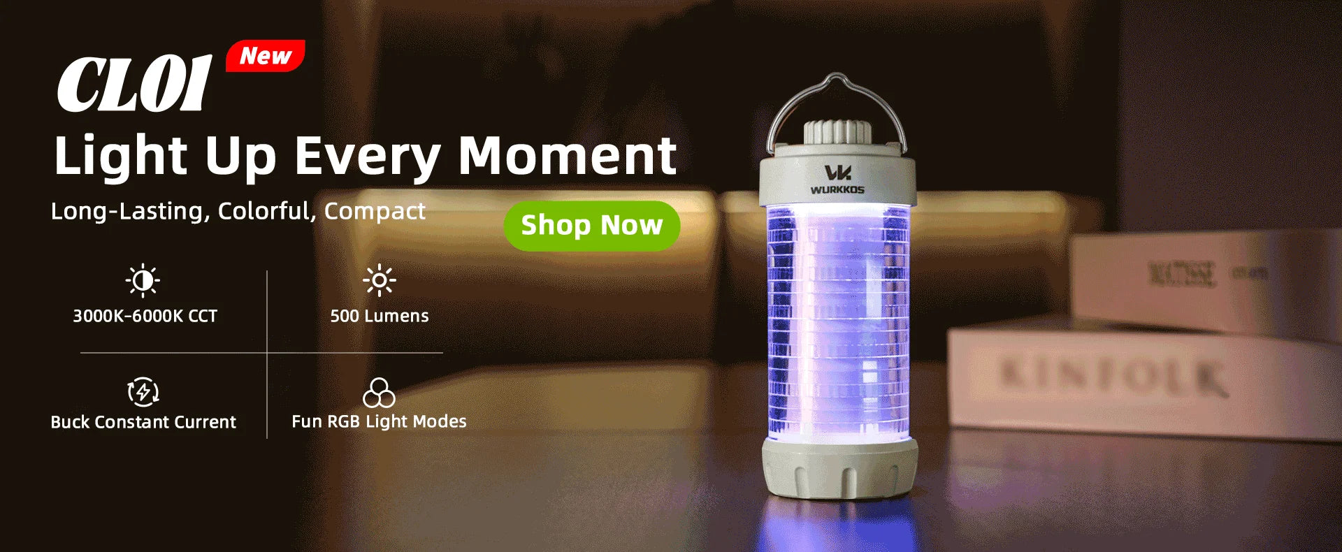 Wurkkos CL01 Camping Lantern 550LM Rechargeable LED Flashlight Waterproof EDC Work Light RGB Torch Power Bank Mini Magnetic Lamp