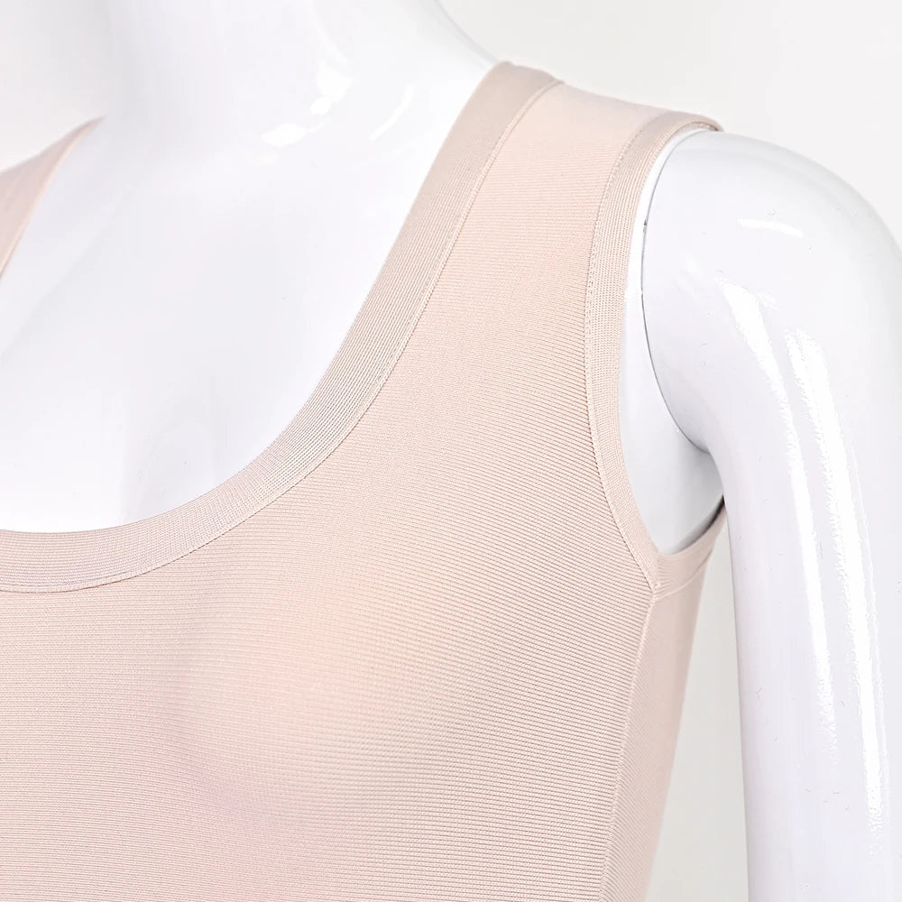 BEAUKEY Simple Bustier Plunge V Nude Bandage Dress Tank Sleeveless Evening Party Dress Party Birthday Vestidos Women Elegant