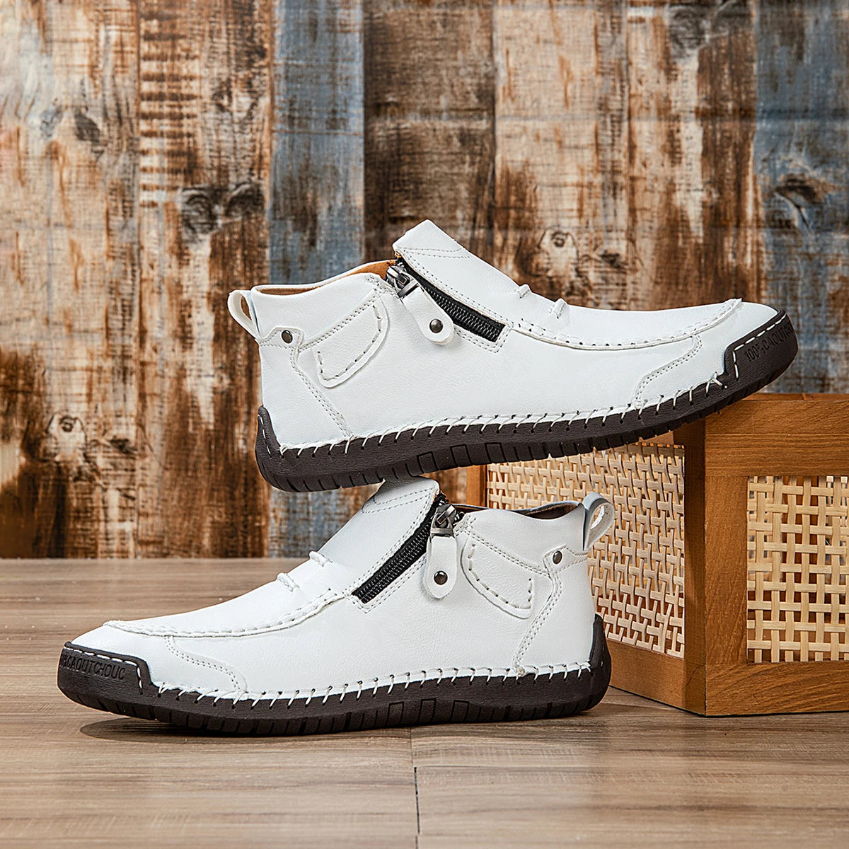 Handmade Leather Casual Shoes for Men Sneakers Men Flat Footwear Zipper Leather Boots Men Ankle Outdoor Walking Plus Size 39-48