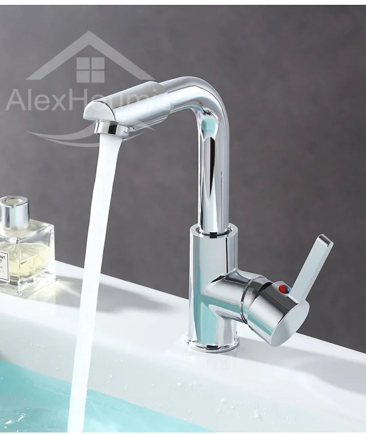 Bathroom Faucet with 360° Rotate Spout Deck Mounted Water Tap Chrome Single Hole Single Handel for Hot and Cold Water Mixer