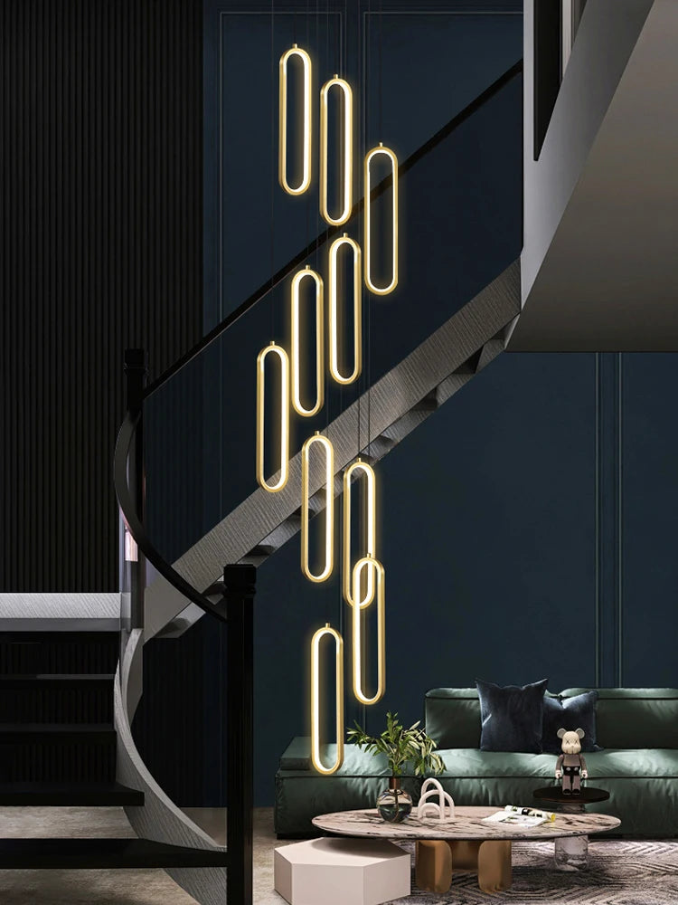 Modern Minimalist Pendant Light Nordic Living Room Kitchen Villa Loft Ceiling Hanging Light Indoor Staircase LED Long Chandelier