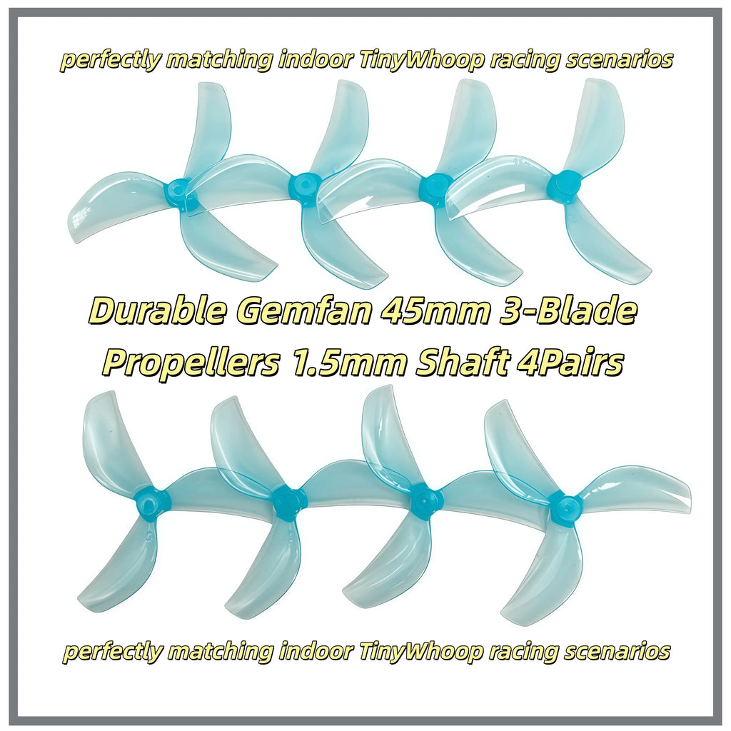 Gemfan 45mm 2/3-Blade Propellers 1.5mm Shaft High Thrust PC Props 4Pairs for 1S Micro Whoop Toothpick Drone Meteor75 Pro