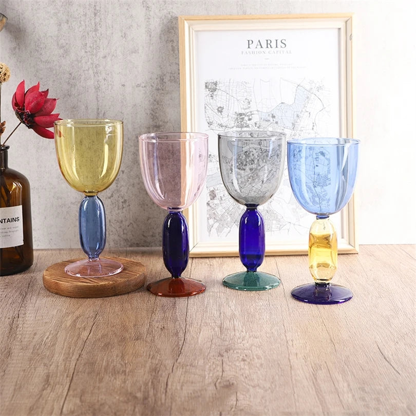 Creative Stained Glass Goblets Contrast Color Wine Glasses Ins Style Simple Home Wine Glasses Drink Cups