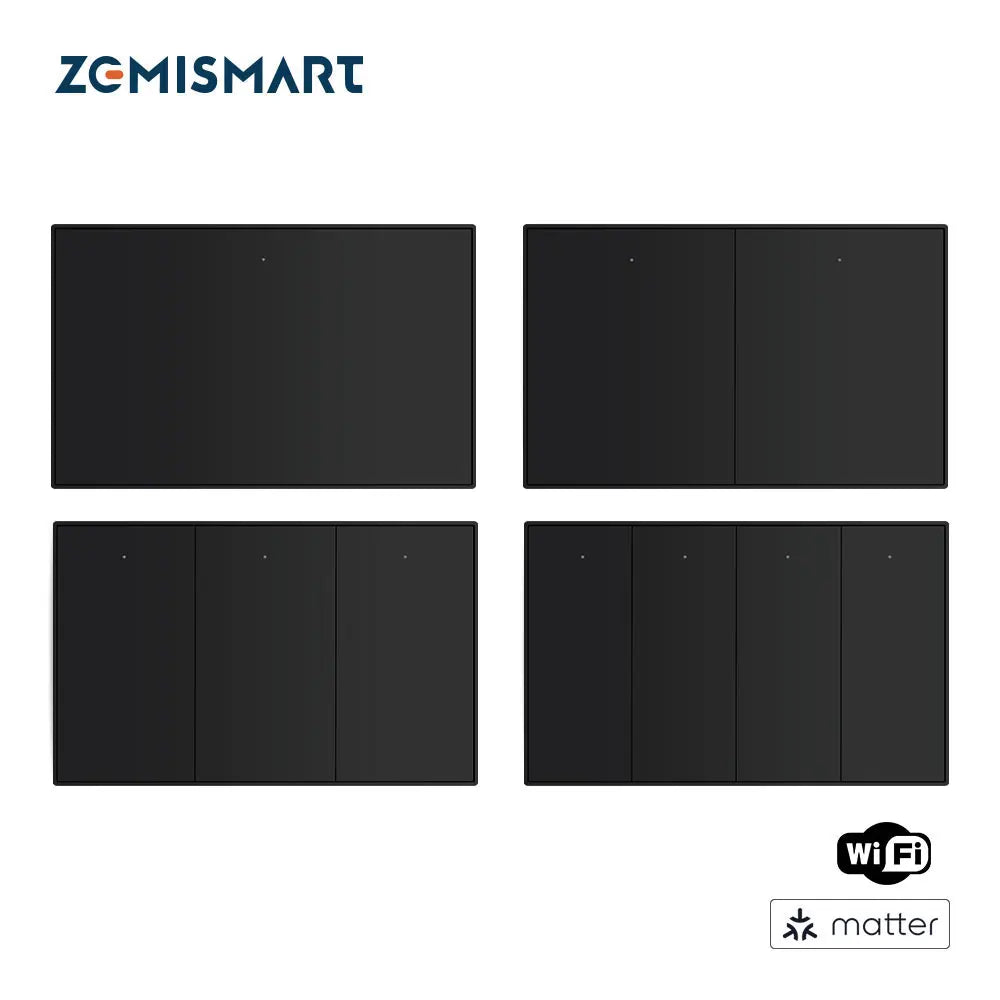 Matter Over WiFi US Smart Wall Light Switch 1 2 3 4 6 Gangs with Black Button Neutral Required Homekit SmartThings App Control