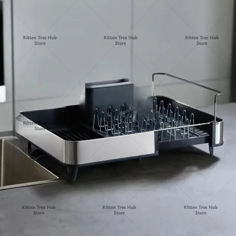 Kitchen Drainage  Rack  Drying Rack Cupboard Storage Cutlery Rack Adjustment Automatic Pull-out Water