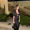 Lace Patchwork Printed Maxi Dresses for Women Fashion Sexy Streetwear Short Sleeves Slim Hollow Out Long Vestidos Robes Female