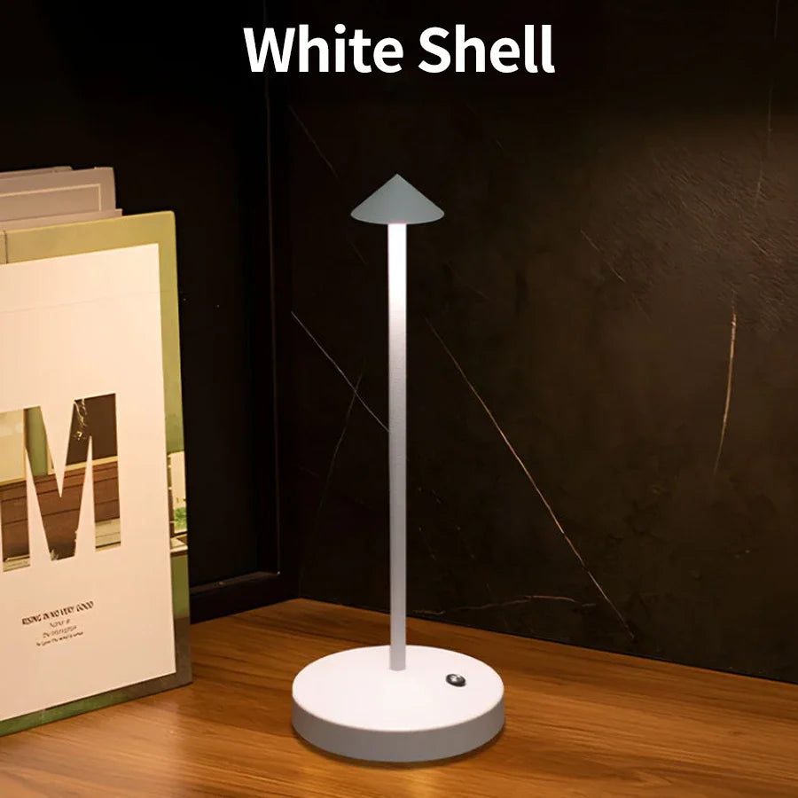 Modern Led Desk Lamp, Wireless, Adjustable Lighting, Dimmable, Touch Control, Rechargeable Lithium Battery, 800Mah, USB Powered, Button Control, Matte Plastic Metal Surface, Pointed Top, Solid Color, Dreamy Theme, Cute, Light