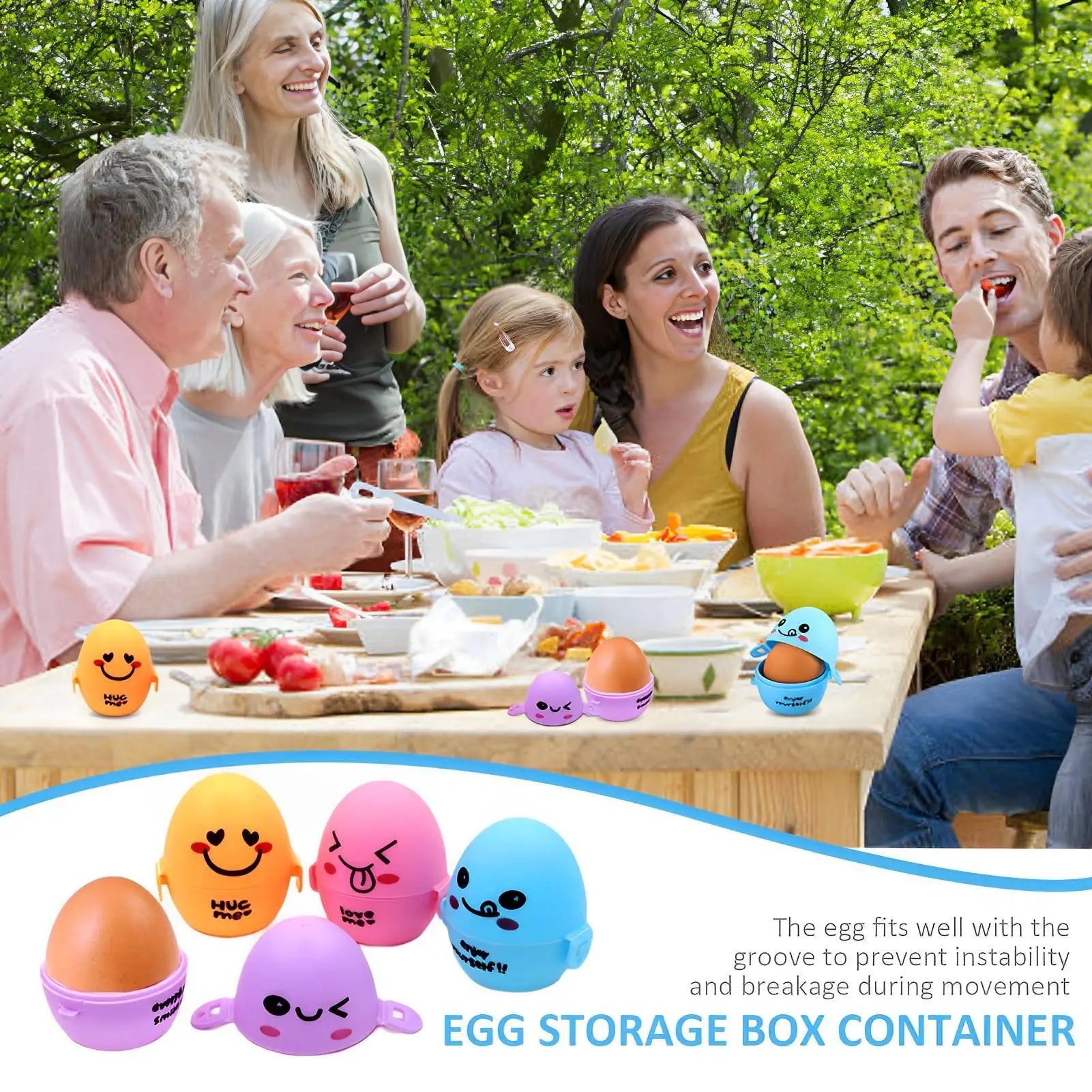 1pc Portable Egg Container Cartoon Storage Box Egg Protection Cover Kitchen Gadgets for Picnic Outdoor Travel Barbecues Home