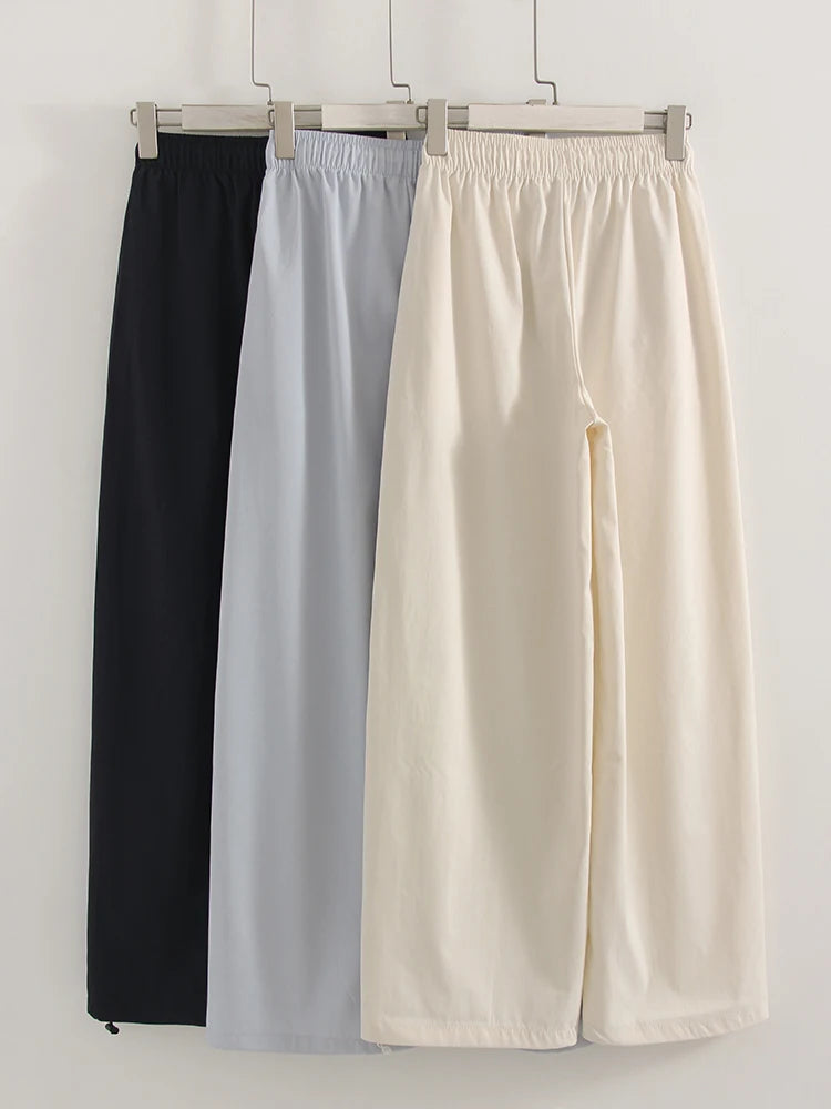 Blue Straight Pants For Women Elastic Wiast Jogger Quick-dry Sweatpants Baggy Embroidery Trousers Ladies Wide Leg Sport Pants