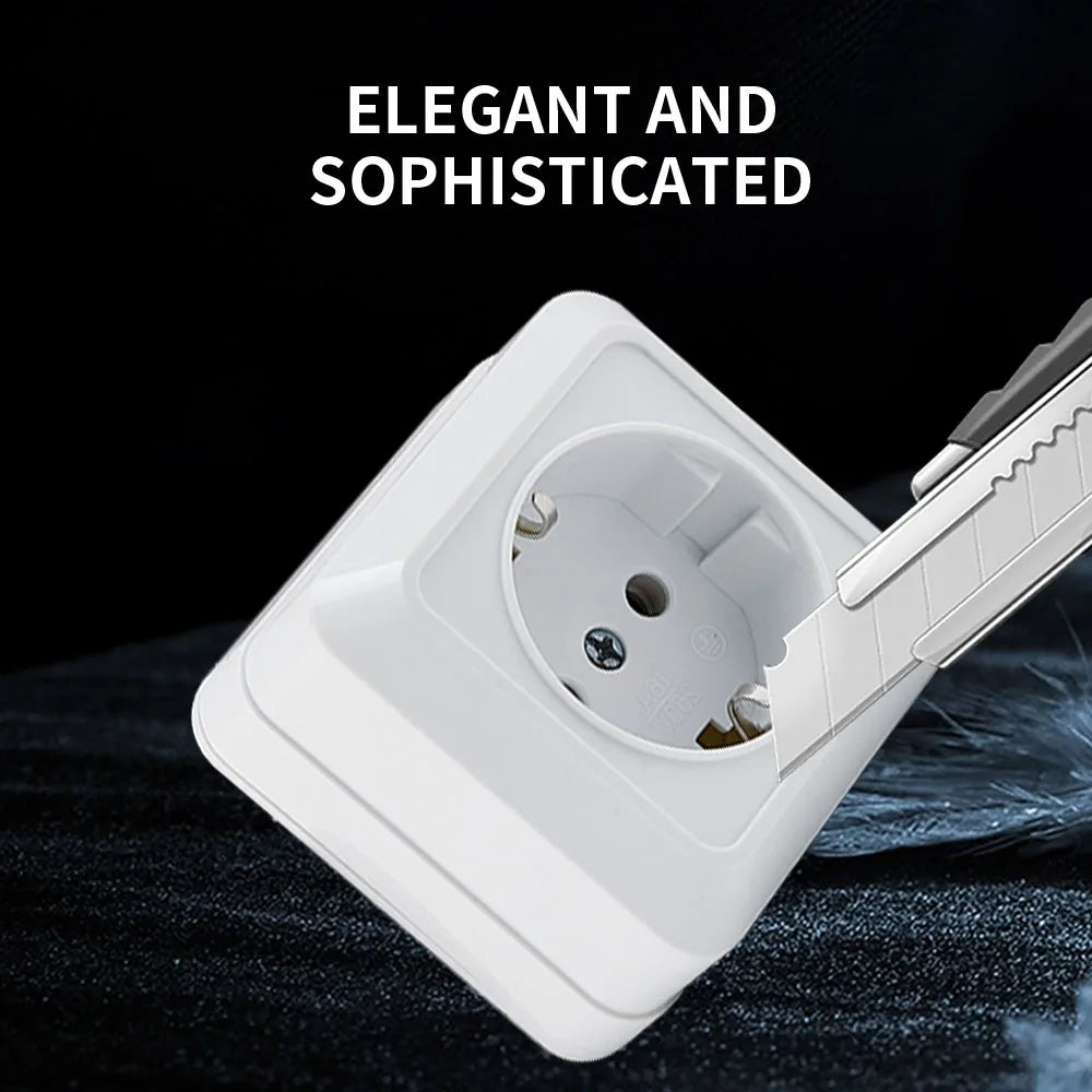 WESA White Wall Mount Socket EU Standard Electrical Outlett Ground Vintage Surface Power Socket Plugs Flame Retardant Plastic