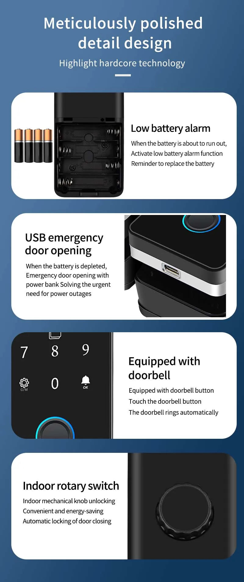 Electronic Digital Lock Fingerprint Glass Door Lock Bluetooth HAHA-Lock App Passcode IC Card Keyless Smart Phone Attendance Lock