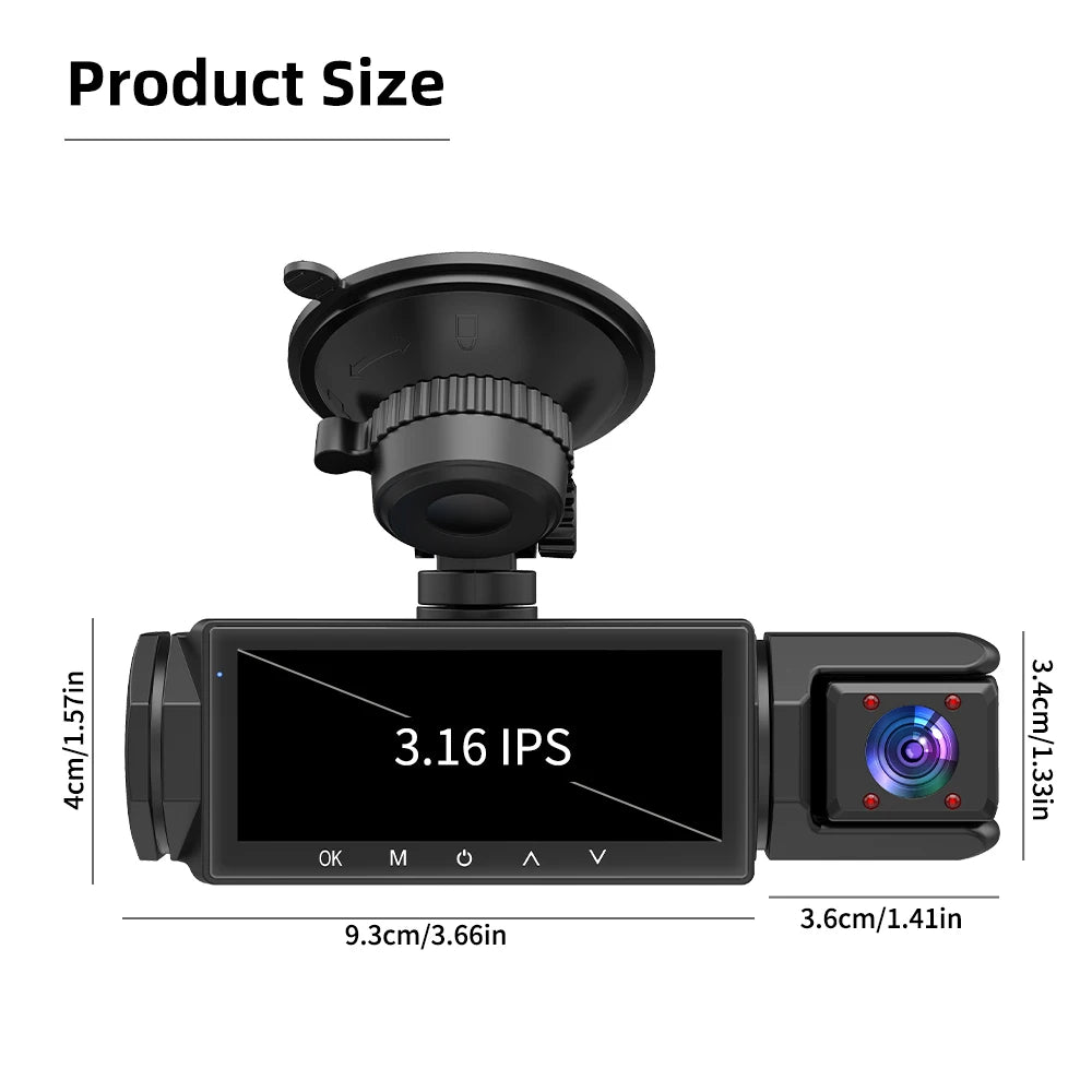 3 Cameraes Dash Cam 1080P Front and rear view camera Night Vision Parking Monit Car DVR 3way Car Video Recorder With Gift