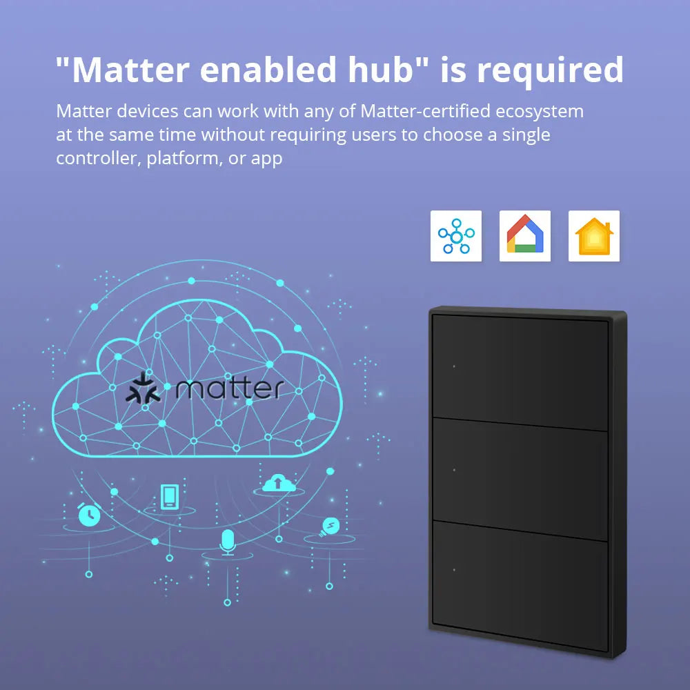 Matter Over WiFi US Smart Wall Light Switch 1 2 3 4 6 Gangs with Black Button Neutral Required Homekit SmartThings App Control