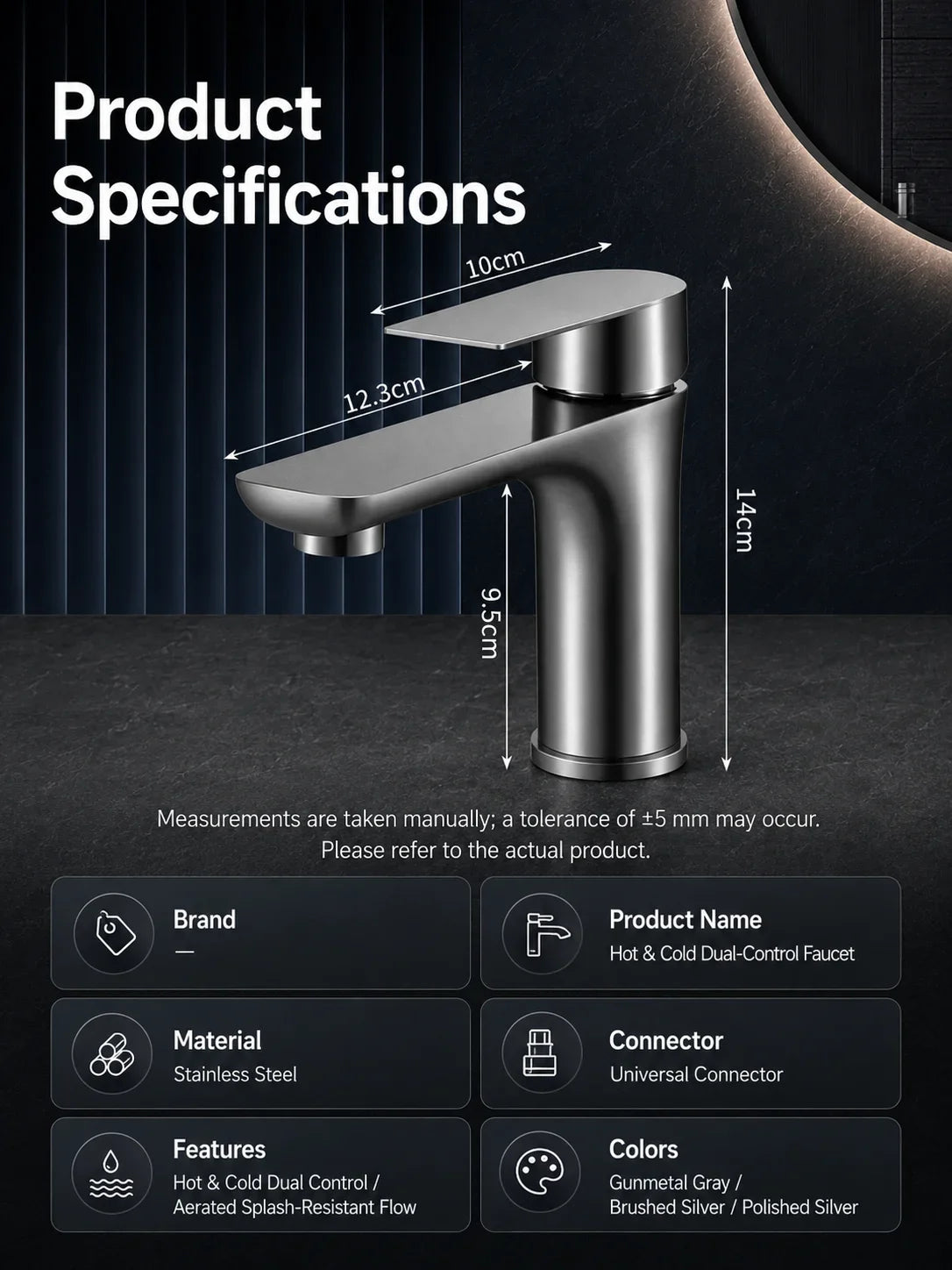 304 Stainless Steel Bathroom Sink Faucet Hot Cold Mixer Tap Single Handle Washbasin Faucet for Vanity