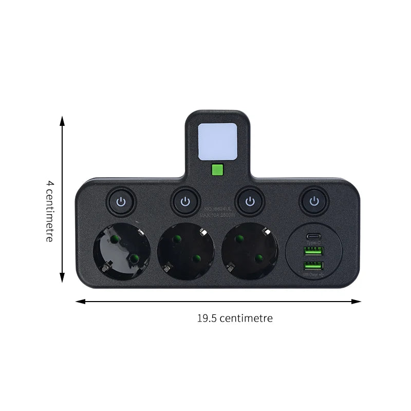 EU Plug Power Strip Wall Mounted Power Socket 3 Outlets Multitap Electrical Wall Socket for Home Office
