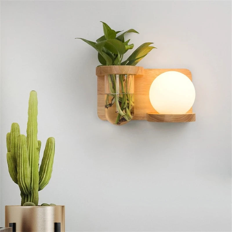 Modern Wooden Lamp Led Wall Lamps Nordic Personality Creative Green Plant Pot Home Decor Living Room Aisle Loft Light Fixtures