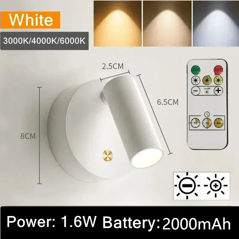 LED Bedroom Wall Light With Touch Switch Black White Magnet Magnetic Base Dimmable For Bedside Study Reading USB Rechargeable