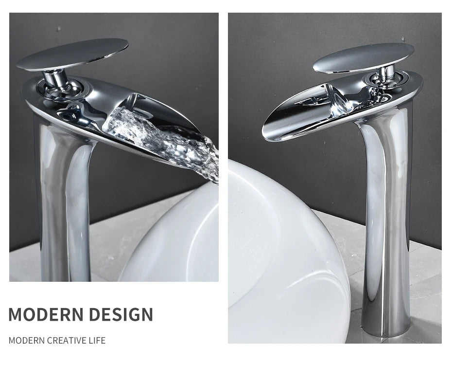 Basin Faucets Modern White Bathroom Faucet Waterfall faucets Single Hole Cold and Hot Water Tap Basin Faucet Mixer Taps 855924