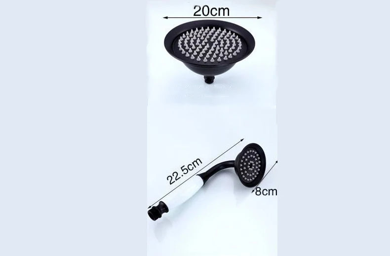 8 Inch Round Ceramic Handle Shower Head Bathroom Solid Brass Copper Rain Shower Head Waterall Hand Shower